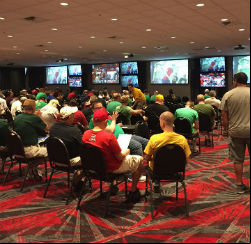 The setup at The D in downtown Las Vegas for March Madness was perfect for all-day viewing.